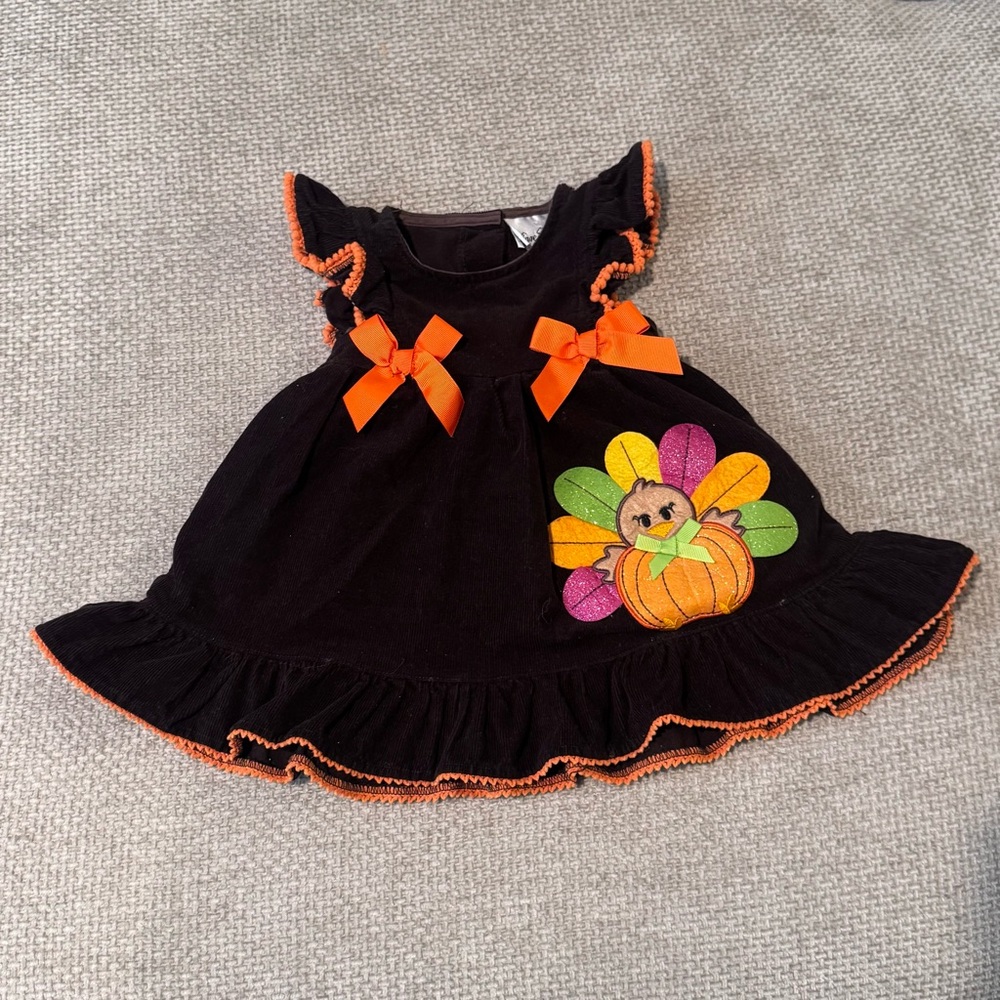Rare Editions Brown Dress with Orange and Multicolor Accents